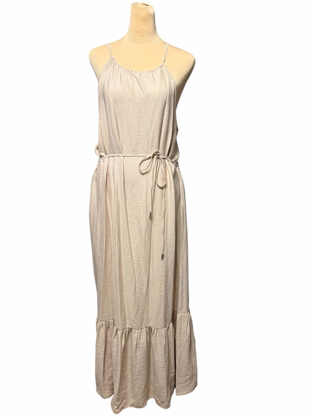 Sleeveless Cream Maxi Dress with Tie Waist